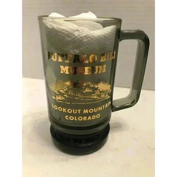 VTG Buffalo Bill Museum Lookout Colorado Beer Smokey Glass Mug Rare Collectible - Picture 5 of 9